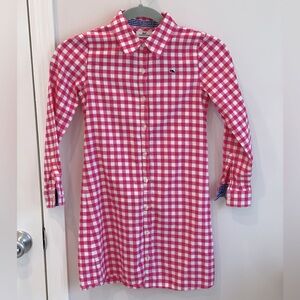 Vineyard Vines Girls Pink and White Check Shirt Dress Size 8